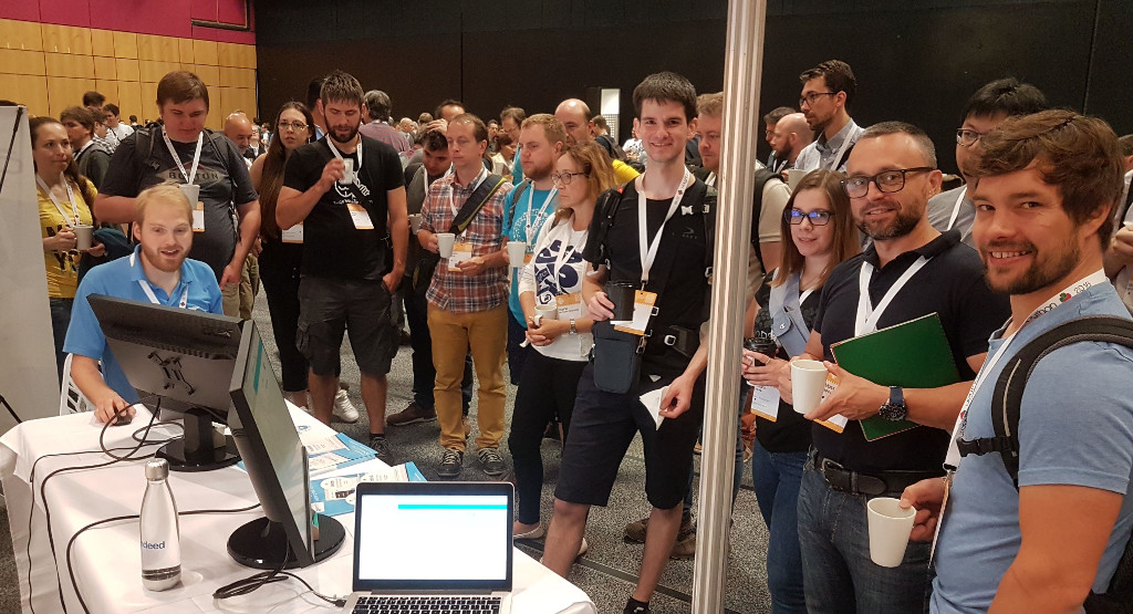Our booth getting mobbed, as usual, at EuroPython